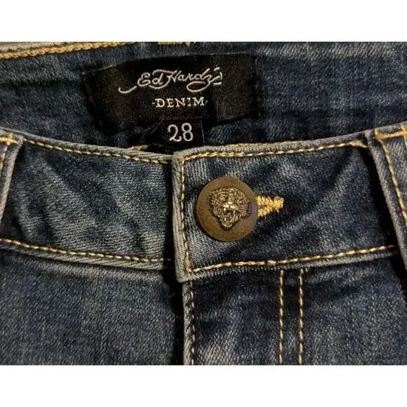 Ed Hardy Women's Embroidered New York City Eagle Slim Flare Jeans Size 28 G - Picture 7 of 7